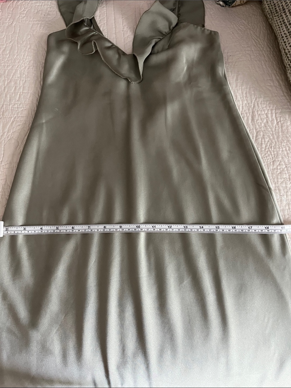Show Me Your Mumu Serene Slip Dress Moss Green Luxe Satin Ruffle Midi Size XS - Picture 7 of 11